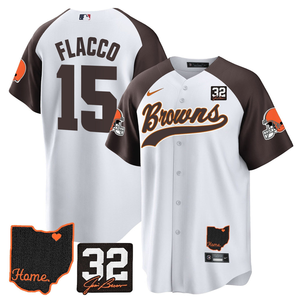 Browns #32 Jim Brown Memorial & Home Patch Baseball Jersey V2 - Stitched