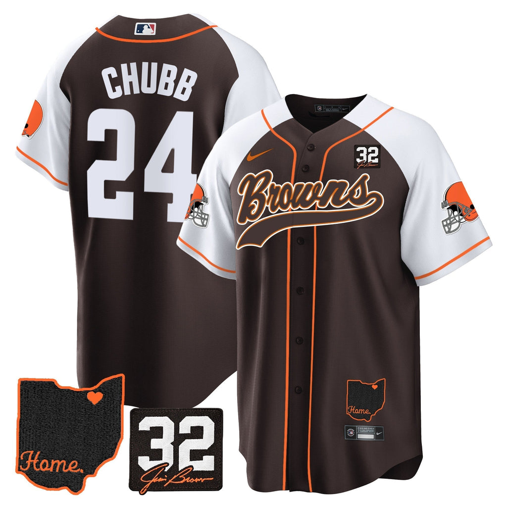 Browns #32 Jim Brown Memorial & Home Patch Baseball Jersey V2 - Stitched