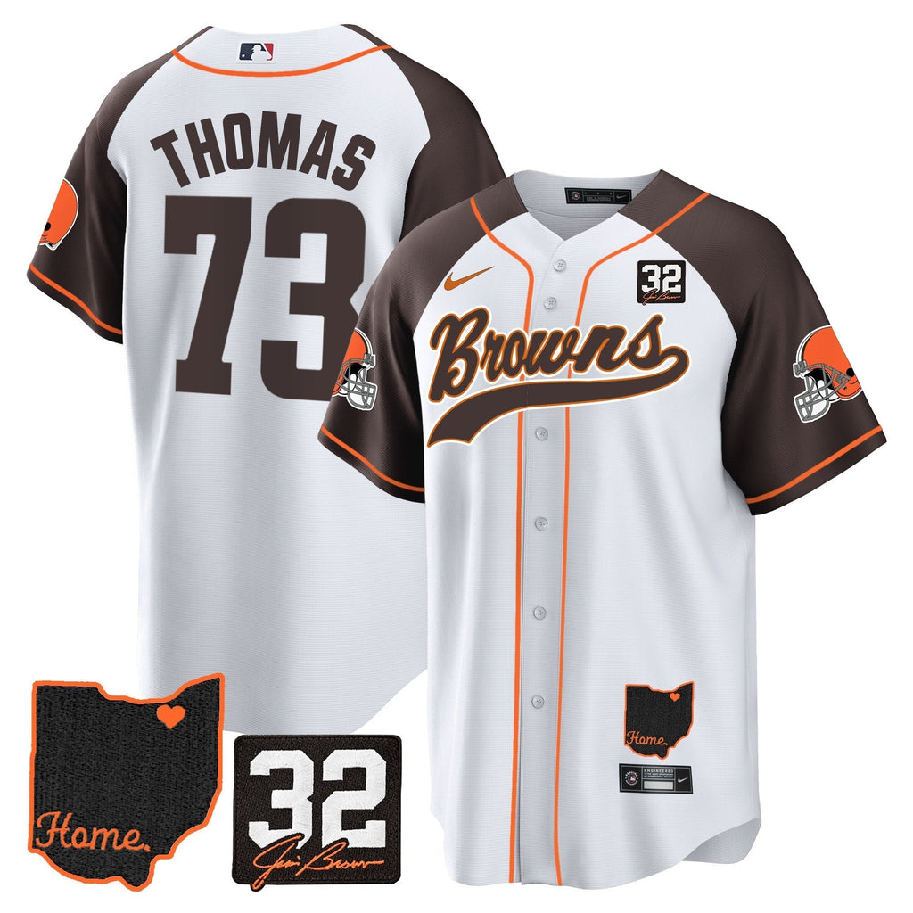 Browns #32 Jim Brown Memorial & Home Patch Baseball Jersey V2 - Stitched