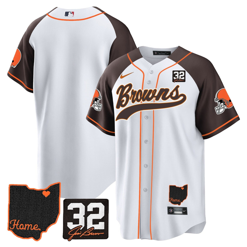 Browns #32 Jim Brown Memorial & Home Patch Baseball Jersey V2 - Stitched